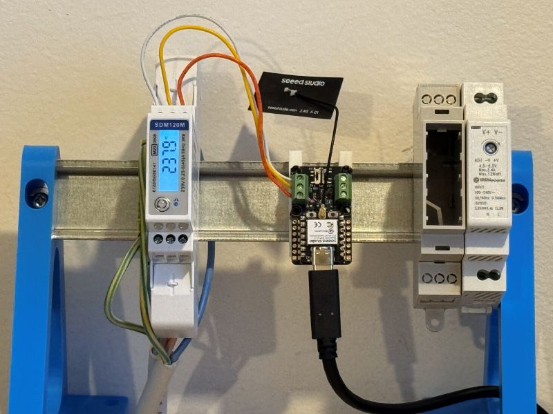 XIAO RS485 breakout mounted on DIN rail with SDM120
